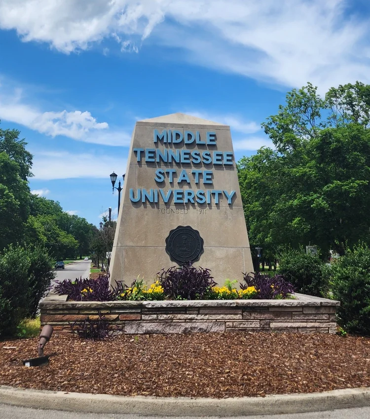 Middle Tennessee State University entrance monument sign in Murfreesboro, Tennessee