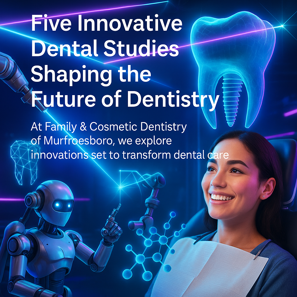 Futuristic dental technology illustration representing innovative dental research and the future of dentistry