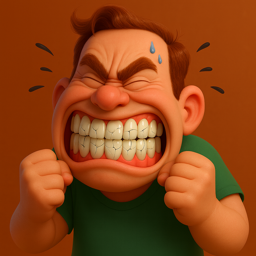 Illustration of a man clenching his teeth, representing teeth grinding and bruxism